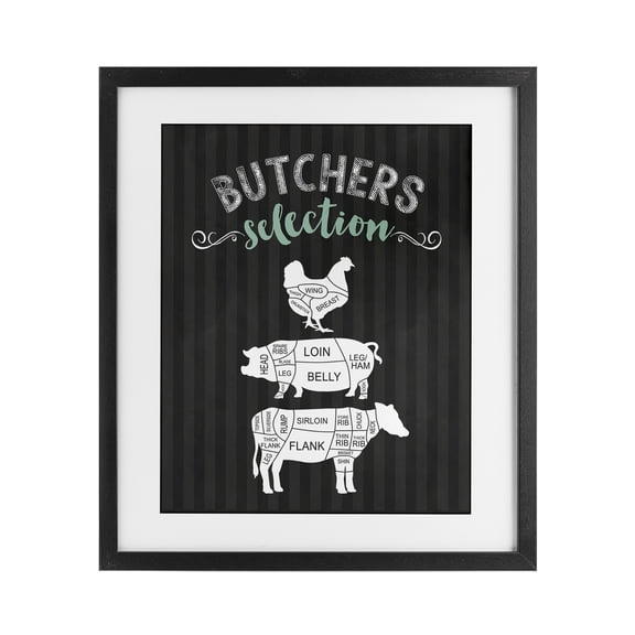Butchers Selection Animal Sections Black Framed Print Under Glass, design by Lettered and Lined