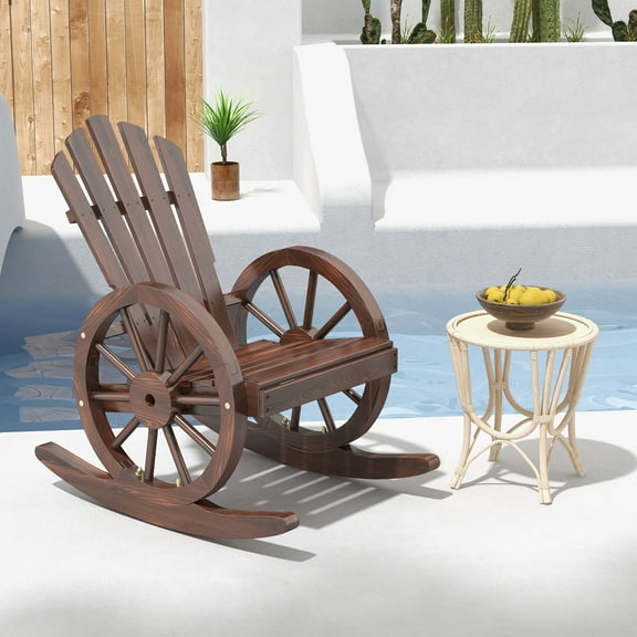 Kinbor Wagon Wheel Wood Rocking Chair Outdoor Furniture Patio Chairs Armrest Rocker
