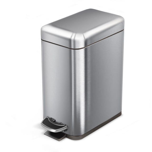 Home Zone Living 1.3 Gallon Slim Stainless Steel Trash Can with Step On Pedal and Soft Close Lid, Silver