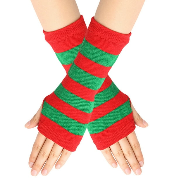 Nvzi Guantes sin dedos Guantes sin dedos de muñeca con orificio para el pulgar Guantes de invierno cálidos sin dedos para hombre - Rojo Verde