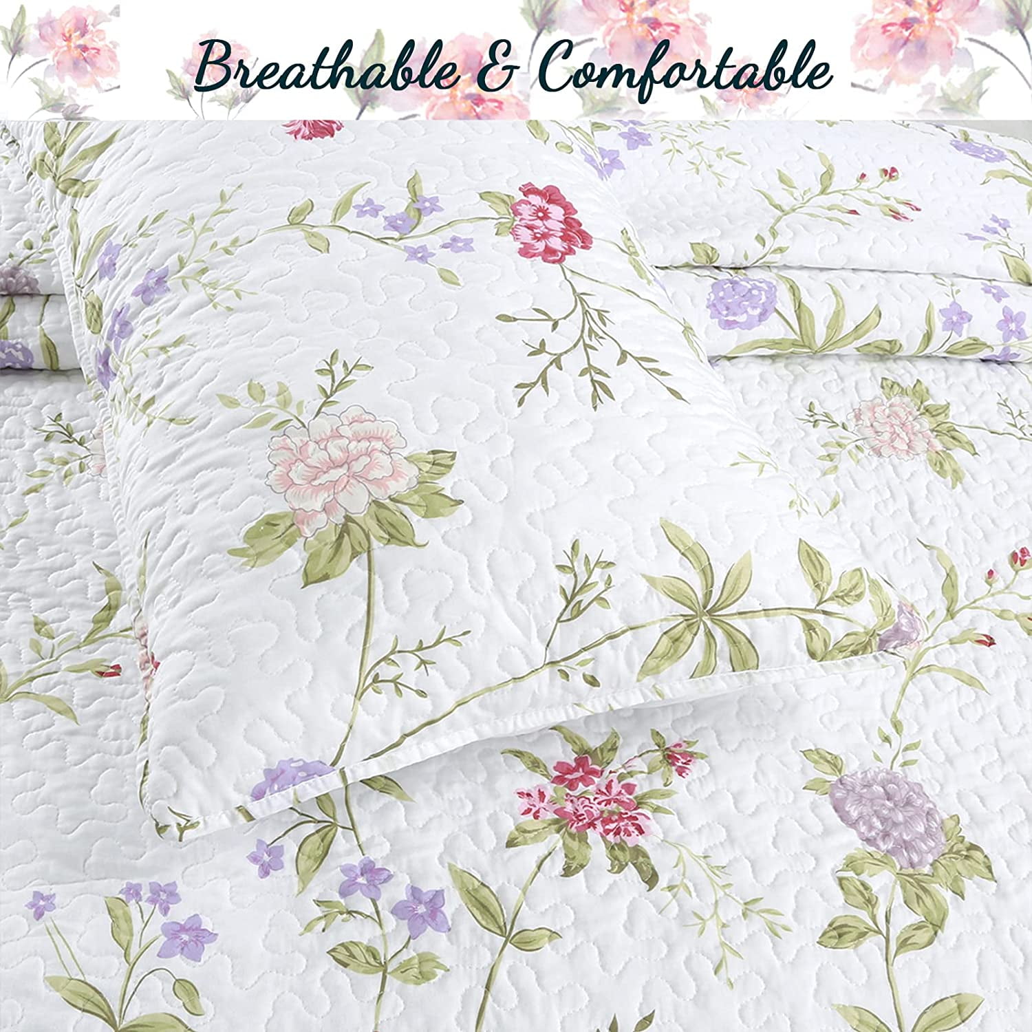 Cozy Line Home Fashions Floral Microfiber Quilt, King - Reversible