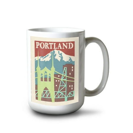 

15 fl oz Ceramic Mug Portland Oregon Woodblock Dishwasher & Microwave Safe