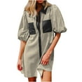 thumbnail image 1 of Camisas de Cuello en V de Manga Corta para Mujeres Vestido de Túnica de Rayas con Botón de Verano con Bolsillos, 95% Poliéster 5% Spandex para Diario Y Fiesta, 1 of 6