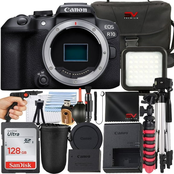 Canon EOS R10 Mirrorless Camera (Body Only) with SanDisk 128GB Memory Card   Case   Tripod   SV Premium Accessory Bundle (International Version)