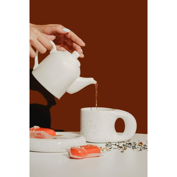 Nordic Style Chubby Handle Mug Ceramic Office Mug Plate Cute Coffee Cup Set (300ml, Zebra)