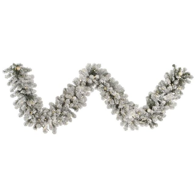 9 ft. x 14 in. Flocked White on Green Kodiak Garland with 100 Multi-Color Plus 10G40 Mini LED Light