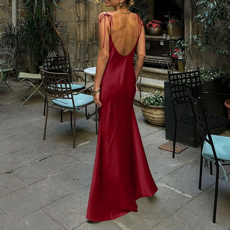 satin dress for date night Lmueinov Women's Slip Maxi Dress, Adjustable Tie Spaghetti Strap Slim Fit Silky Long Evening Party S-2XL Iron at low heat. Masculine Dress - Shop may 25 ats Size:Extra large romantic date night dresses