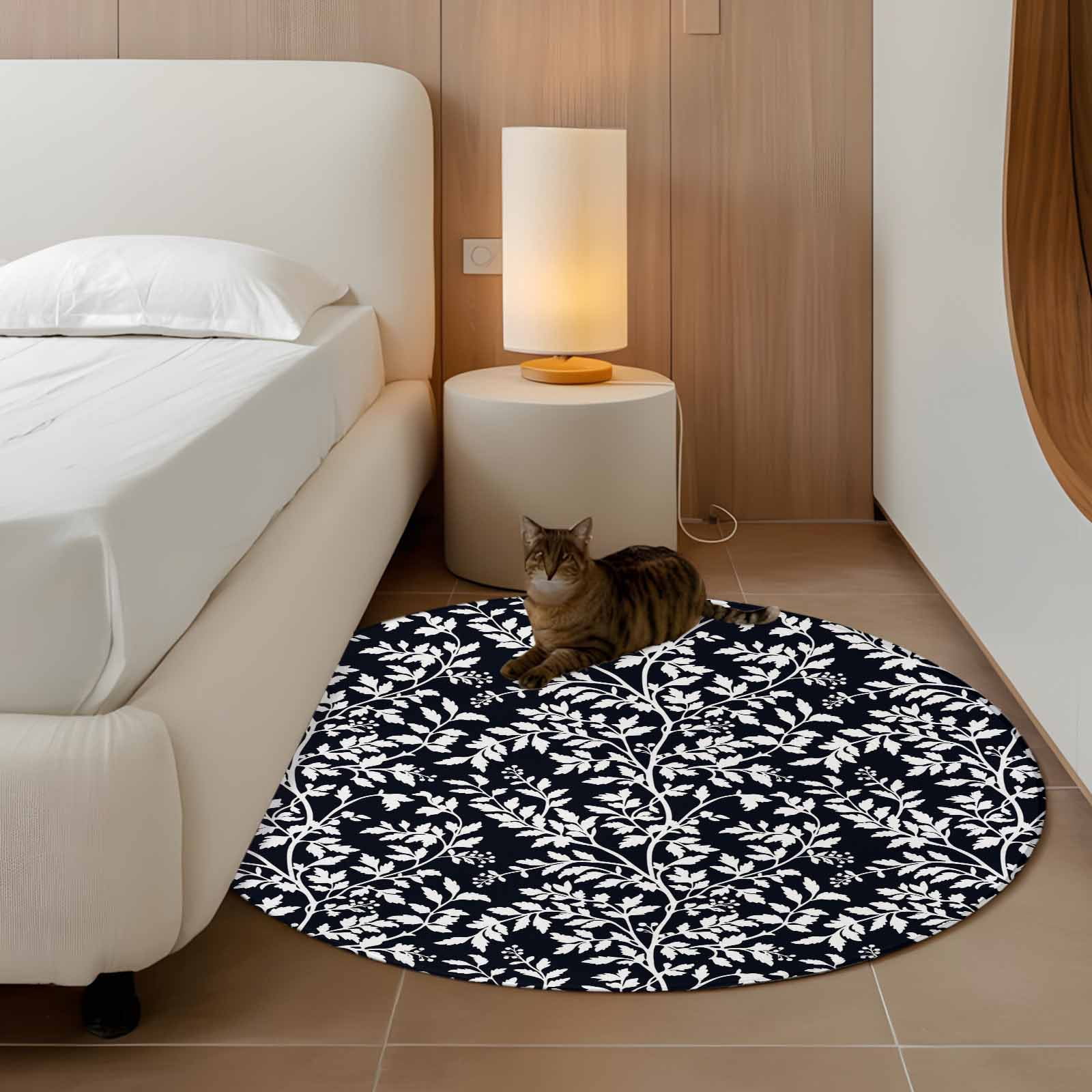 Small Round Rug 3Ft Washable Non-Slip, Black Spring Floral Circle Area Rugs for Living Room Bedroom, Farmhouse Flowers Elegant Pastoral Indoor Floor Mats Carpet Runner for Home Decor
