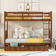thumbnail image 2 of Bellemave Bunk Beds with Storage Drawers, Solid Wood Twin Over Twin Bunk Beds Frame with Ladders for Teens Adults (Walnut), 2 of 9