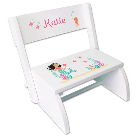 Personalized Dark Skin/Hair Mermaid White Flip Stool