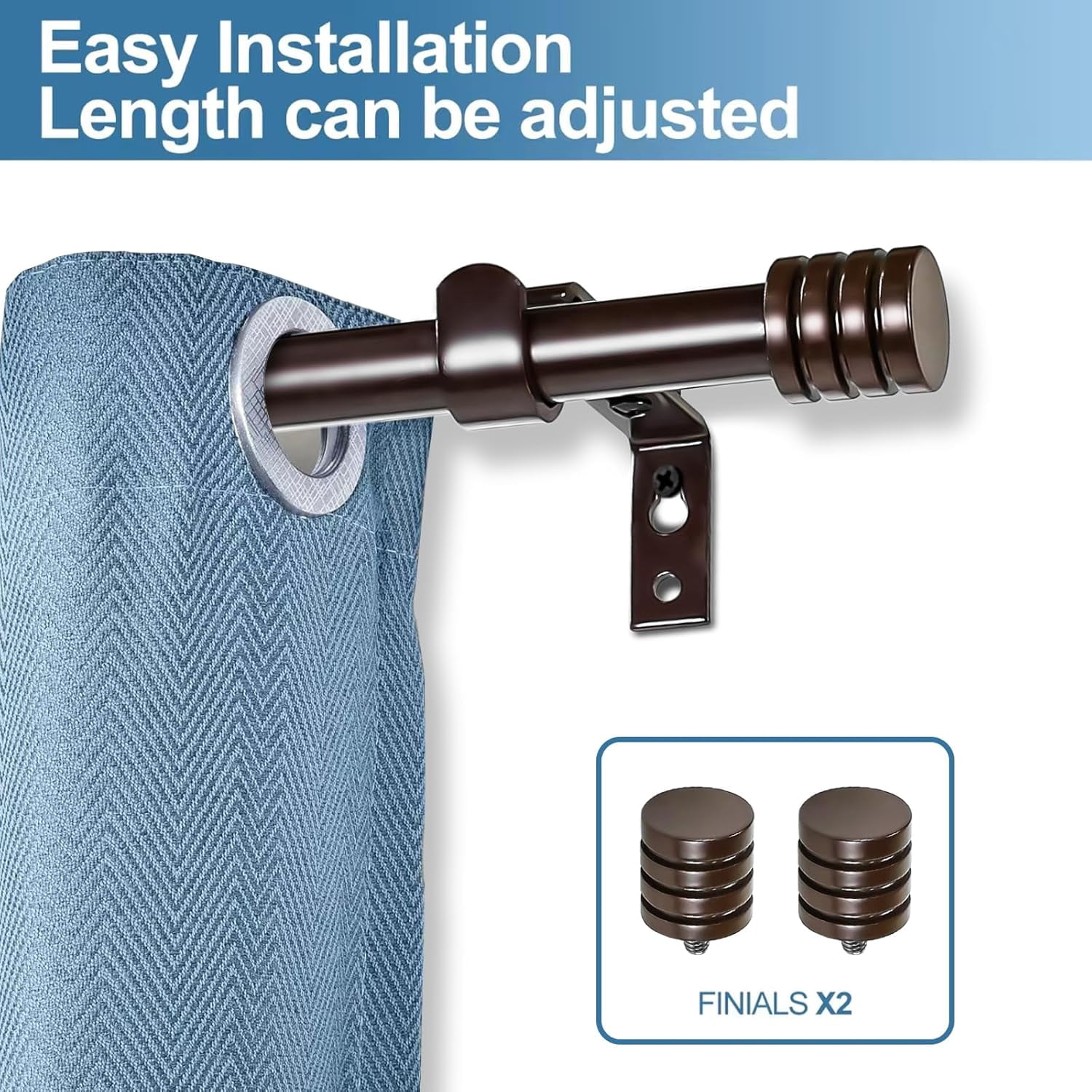 Urbanest Adjustable Single Curtain Rod Set Aspire Finials – 5/8-Inch Diameter, With Bronze Rod, 28–48 Inches