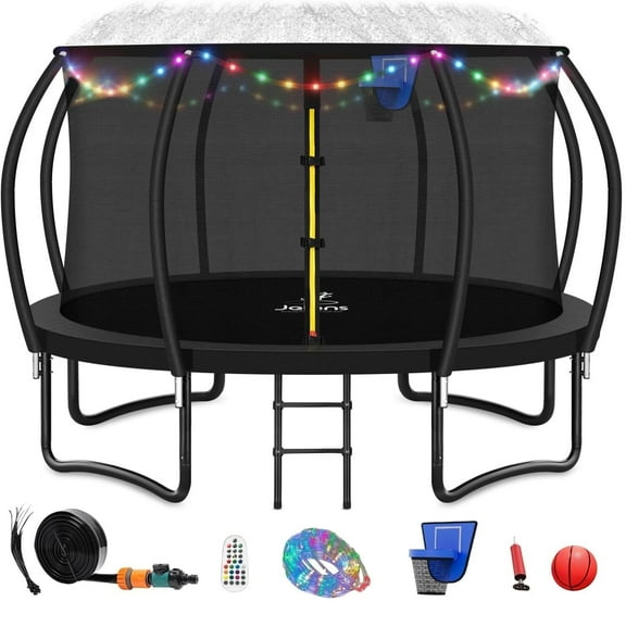 Allivate Trampoline Outdoor,14ft Trampoline with Basketball Hoop,Recreational Trampoline with Enclosure Net,Outdoor Trampoline with Ladder,Trampoline for Kids and Adult