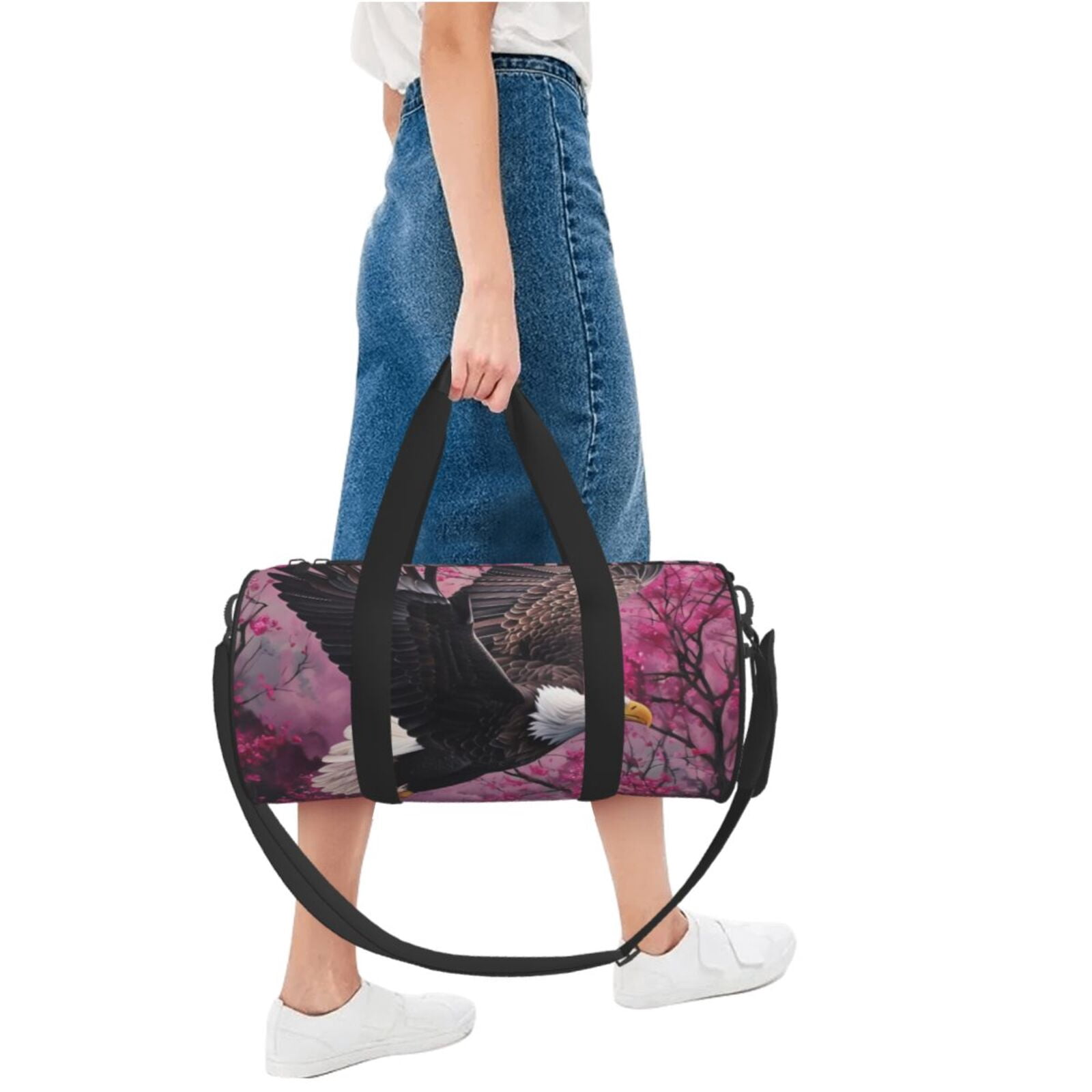 Defioc Flower Bald Eagle for Travel Duffle Bag,Weekender Bag Carry On Tote Bags Hospital Bag Large Capacity Sport Gym Bag for Men Women Fit for Trave, Gym,Weekend