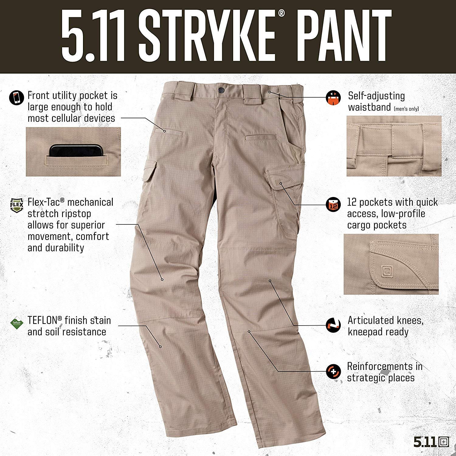 5.11 Stryke Pant 74369 Straight Fit w// Flex Tac /& Expandable Waist