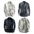 Japan Style Mens Cotton Linen Shirts Harajuku Stand Collar Long Sleeve