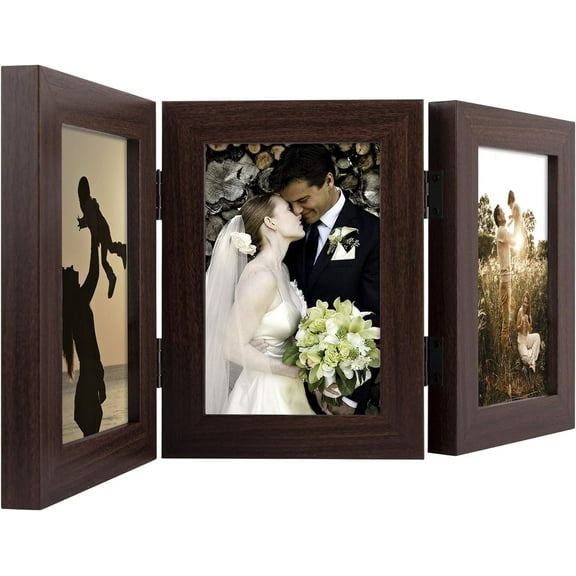 Golden State Art 5x7 Trifold Hinged Desk Top Picture Frame, Brown, 1-Pack