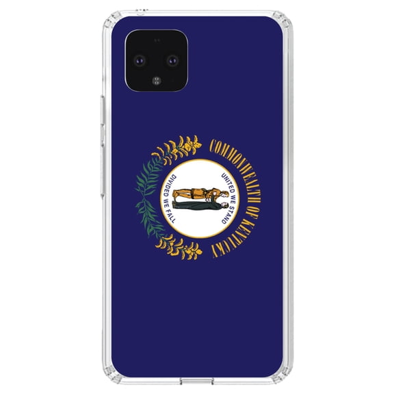 DistinctInk Clear Shockproof Hybrid Case for Google Pixel 4 (5.7" Screen) - TPU Bumper, Acrylic Back, Tempered Glass Screen Protector - Kentucky State Flag - US State Flag