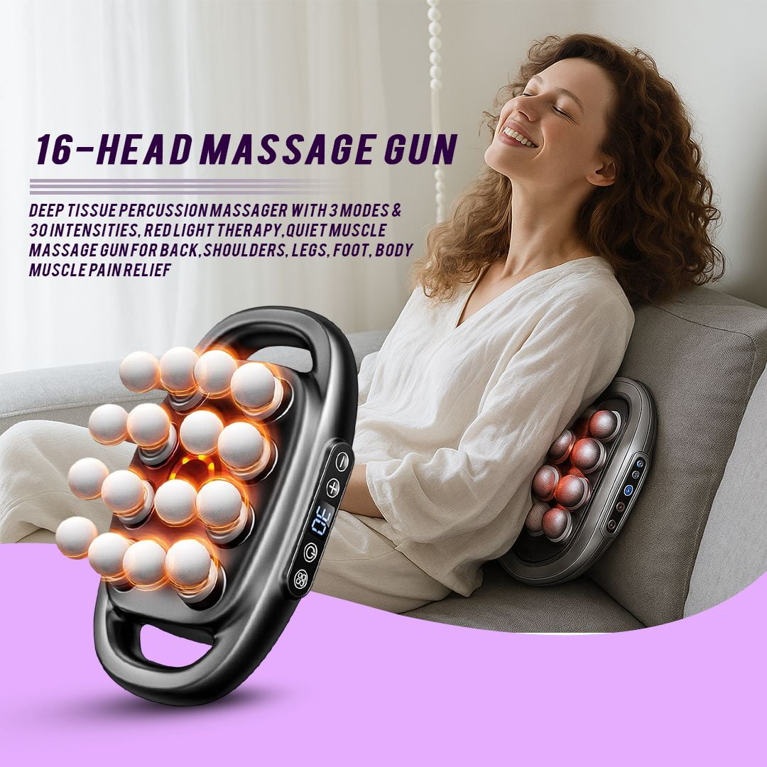 16-Head Muscle Massage Gun - Portable Deep Tissue Massager for Pain Relief & Recovery