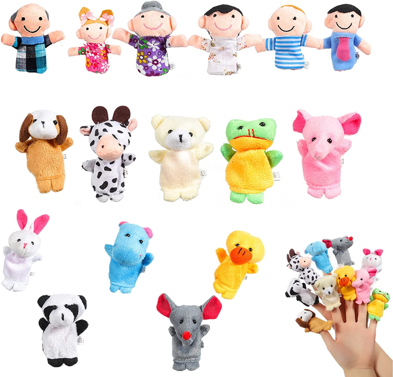 16 pcs Finger Puppets - People & Animals Soft Plush Finger Puppets Set ...