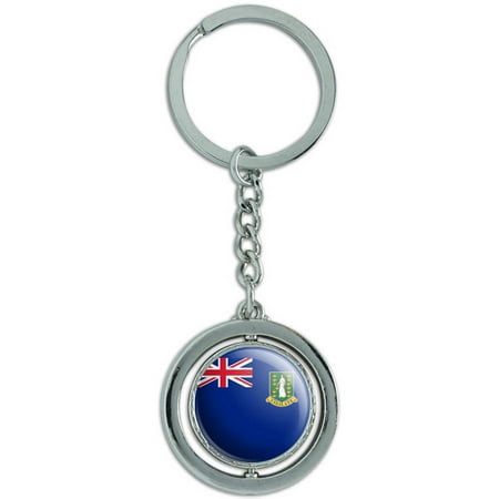 Silver British Virgin Islands - The British Virgin Islands National Country Flag Spinning Round Metal Key Chain Keychain Ring