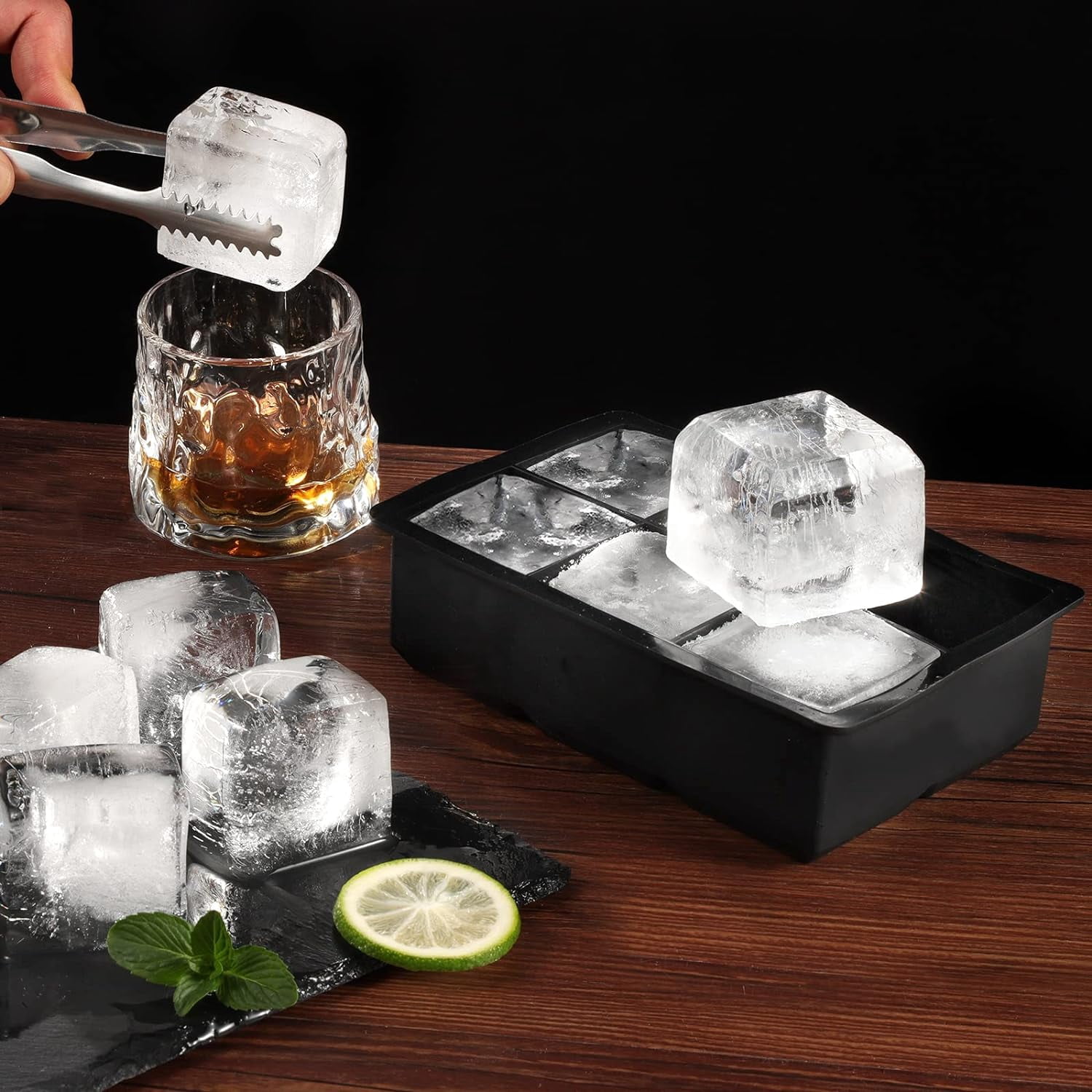 Ice Cube Moulds & Trays Set,Silicone Sphere Giant Ice Ball Maker with Lid, Large Square Ice Cube Tray for Freezer, Prefect for Whiskey, Cocktails,Gin & Drinks Ice Cool,Reusable & BPA Free