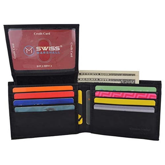 SWISS MARSHALL Full Grain Leather Mens Bifold Wallet RFID Blocking Wallets for Men