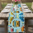 thumbnail image 4 of Blue Yellow Cartoon Truck Table Runner 72 Inches, Cute Engineering Vehicle Bed Runner Dresser Scarves Tabletop for Indoor Outdoor Parties/Ceremony/Banquet, 14" x 72", 4 of 9