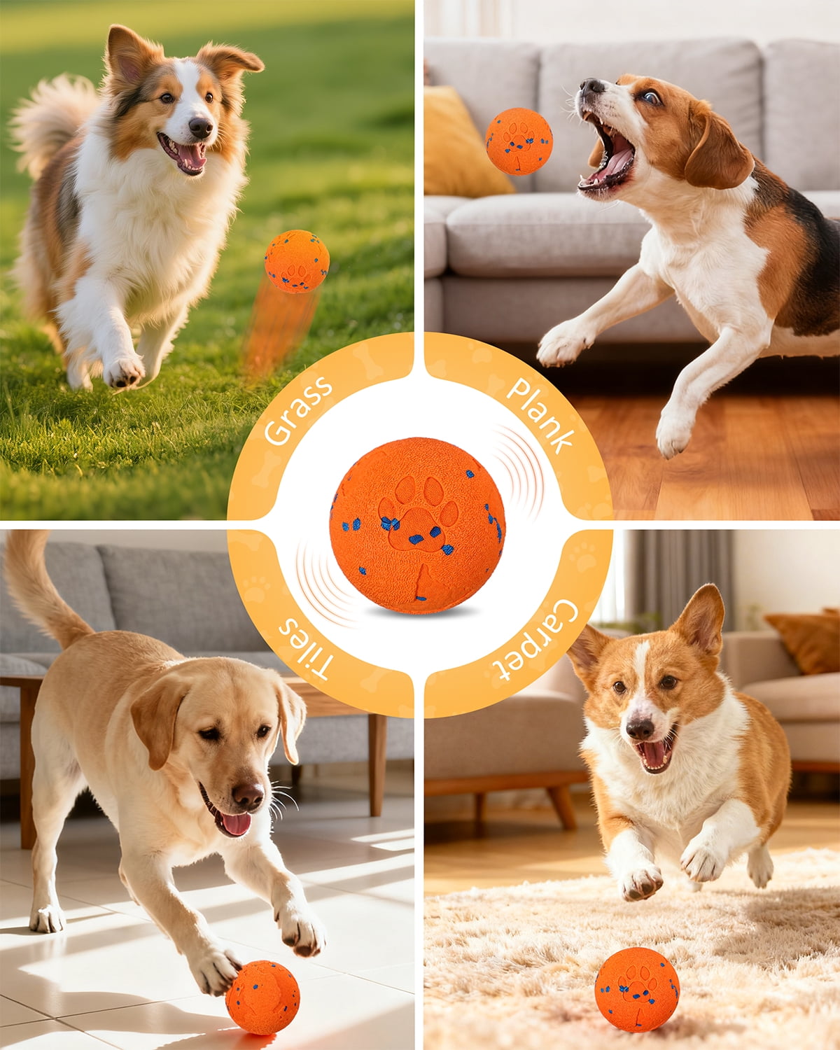 Interactive Dog Ball & Interactive Dog Toys for Medium/Large Dogs - Self Moving Automatic Ball with Chew Resistant E-TPU Material, IPX7 Waterproof，Orange