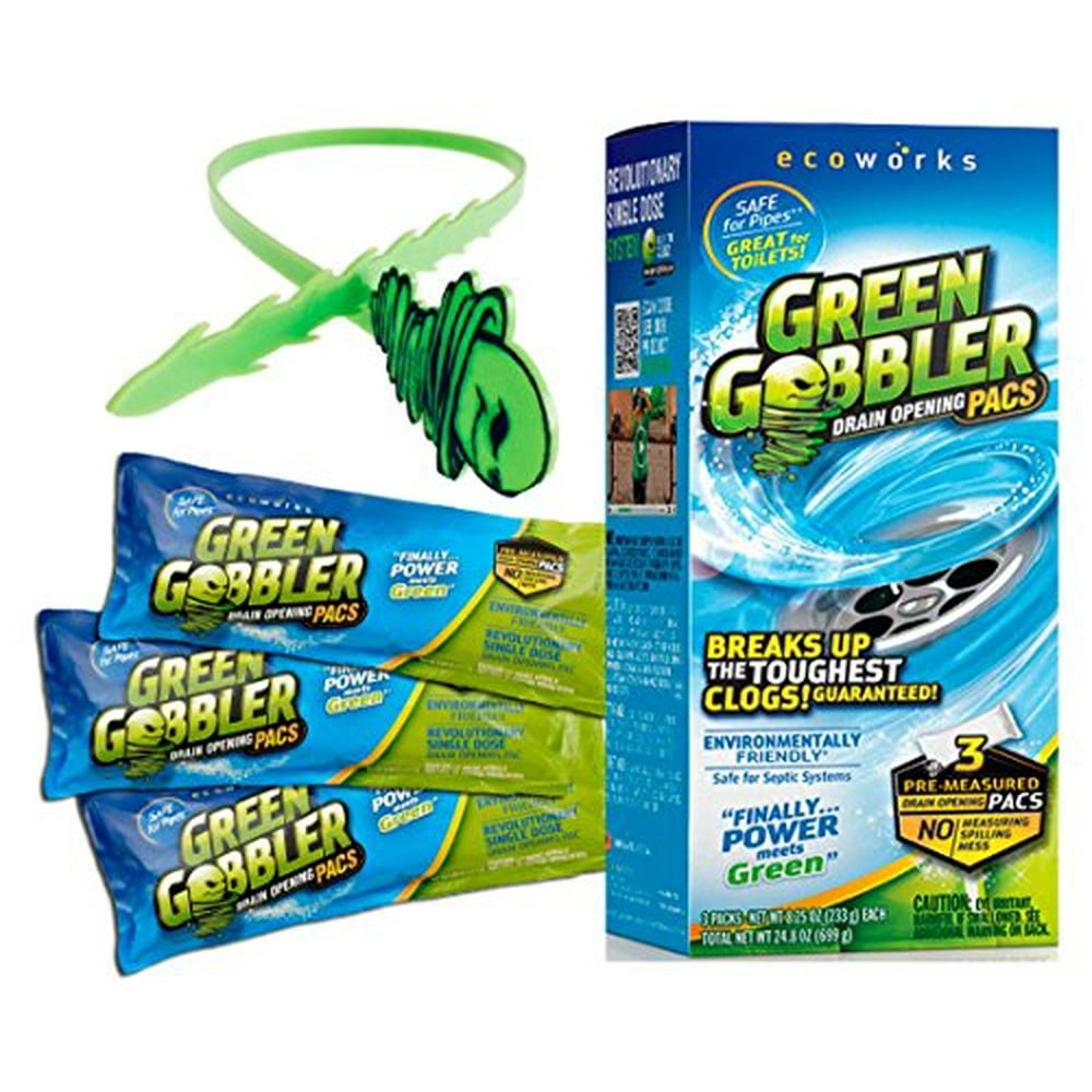 Green Gobbler GGDC3PACBOX Drain Opener, Hair Grabber Tool, 3 Piece, 8.