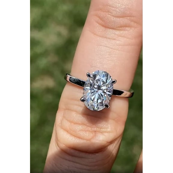 Solitaire Brilliance 2CT Oval Cut Moissanite Diamond Engagement Solitaire Ring 10K White Gold, Ring Size 4