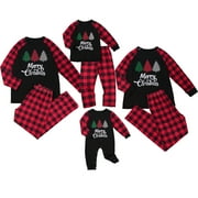 Aunavey Matching Family Pajamas Sets Christmas Tree PJ's Sleepwear Printed Top with Plaid Bottom