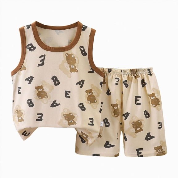 KPOPLK Toddler Boys Clothes for Baby Boy Summer Outfits Sleeveless Tank Top and Shorts Set(18-24 Months,Coffee)