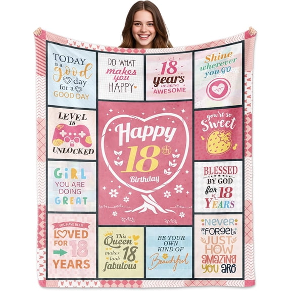 18th Birthday Gifts for Girls, 18 Year Old Girl Birthday Gifts, Gift for 18 Year Old Girl, Cozy Blanket 50"X60", Happy 18th Bday Present for Young Ladies, Gift for Eighteen Celebration Party