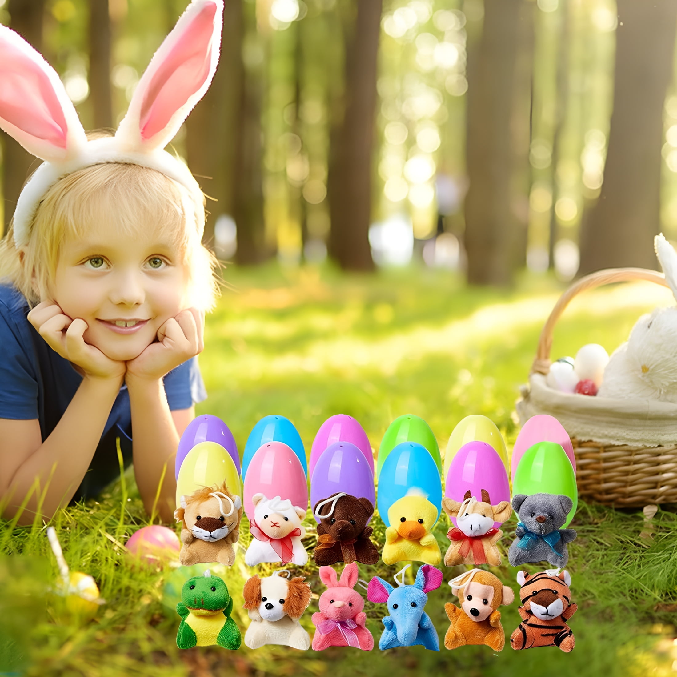 BESTSKY 2026 New Prefilled Easter Eggs of Mini Stuffed Animal Plush Toys Stuffer for Kids Easter Egg Hunt Filler and Party Classroom Prize Supplies 12Pcs / 24Pcs / 36Pcs(B)