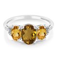 thumbnail image 2 of Gem Stone King 10K White Gold Diamond Accent Three-Stone Engagement Ring set with 1.85Ct Oval Whiskey Quartz Yellow Citrine (Size 5.5), 2 of 4