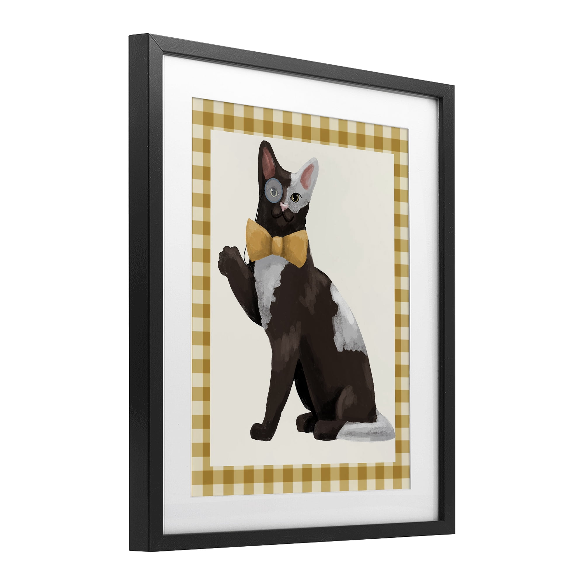 Stupell Industries Gentleman Cat with Bow Black Framed Print Under Glass, design by Sadie Harper
