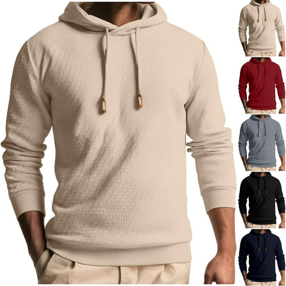 Brondbend Hooded Sweatshirts for Men Pullover Sweatshirts for Men Long Sleeved Drawstring Pullover Solid Color Casual Slim Fit Tops Climb Mountains Fall Winter Wear Black