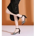 thumbnail image 4 of DADAWEN Low Hee Dress Shoes Open Toe Ankle Strap Sandals Rhinestone Shiny Black 7.5US, 4 of 5