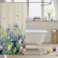 thumbnail image 3 of Manfei Garden Hydrangea Floral Shower Curtain 72Wx72L, Cute Flower Dragonfly Bathroom Curtain, Light Blue Purple Cream, 3 of 5