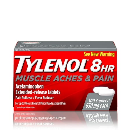 8 Hour Muscle Aches & Pain Acetaminophen Tablets for Muscle & Joint Pain, 100 ct Tylenol - 100 Count - Extra Strength Extended