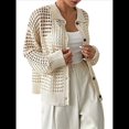 thumbnail image 2 of Cárdigan de Crochet para Mujer, Suéter Ahuecado, Suéter de Larga con Botones, Top de Punto Crema L, 2 of 10