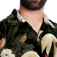 thumbnail image 5 of Swan Men's Button Down Hawaiian Poplin Shirt Summer Beach Printed Casual Short Sleeve Unisex Shirts, 5 of 6