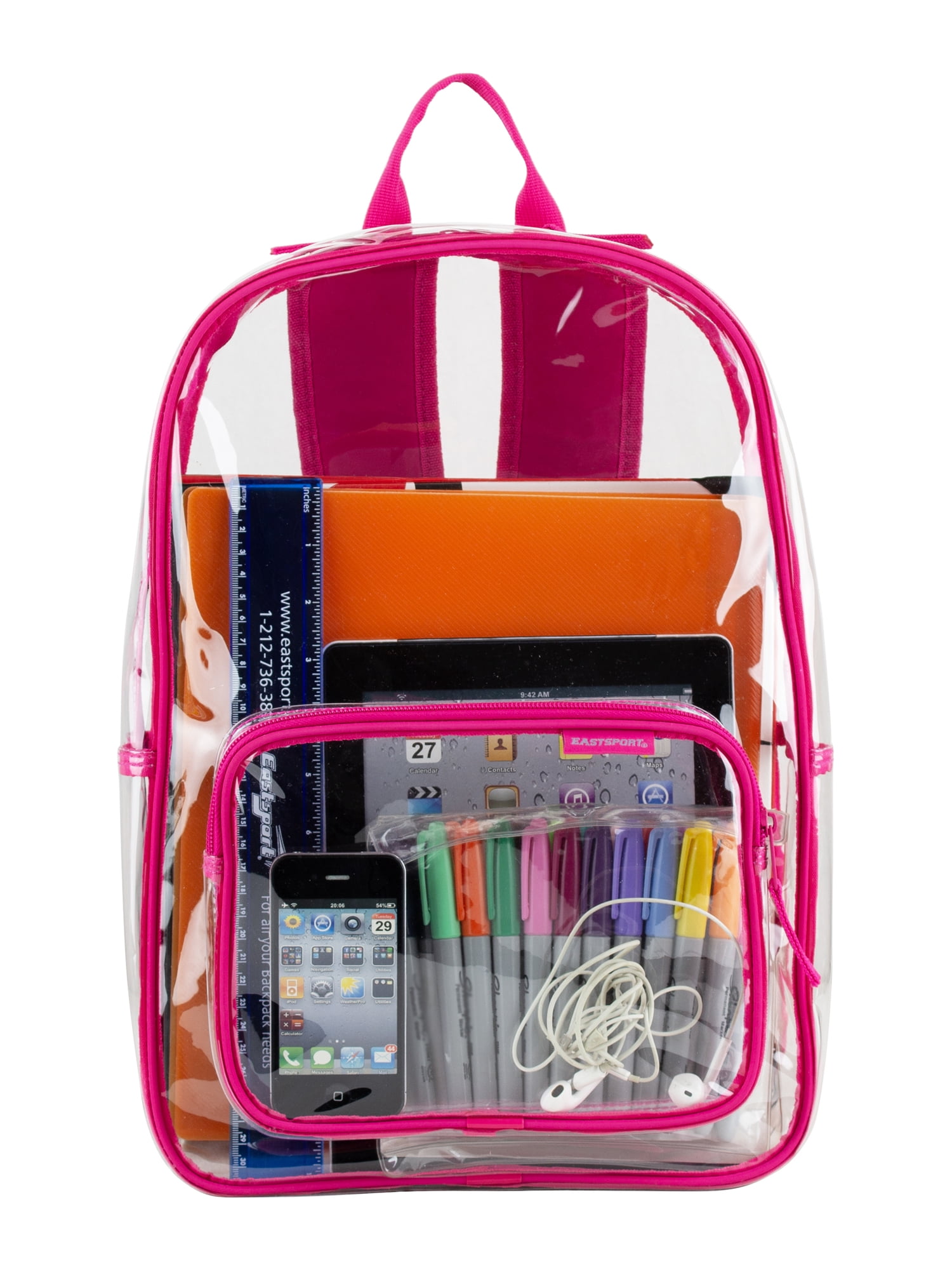 Eastsport Unisex Spark Clear 16" Backpack, Fiery Pink