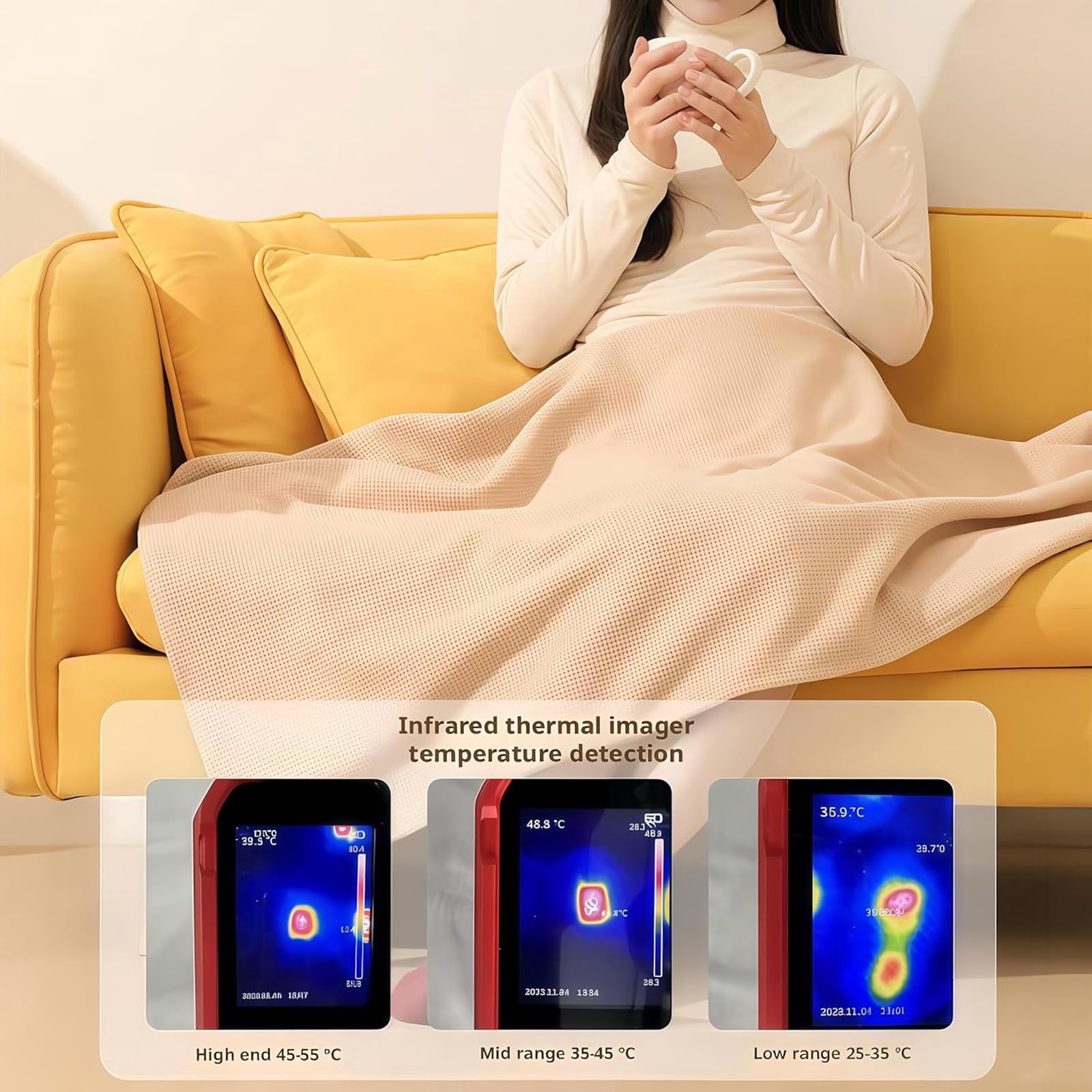 Lwlmwt USB Electric Heated Shawl Portable Heated Blanket with Zipper Adjustable Temperature Machine Washable Ideal for Outdoor, Car and Travel