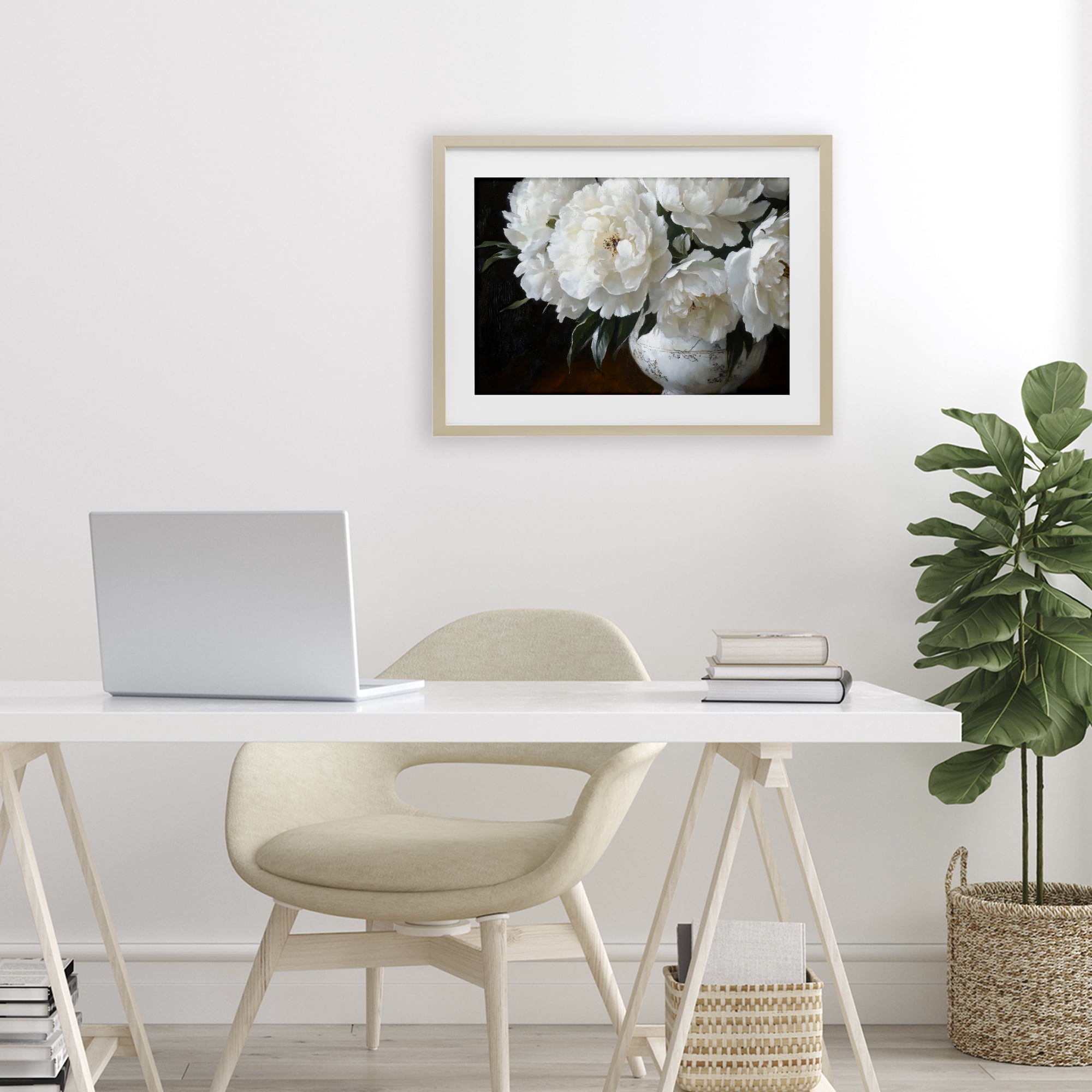 Stupell Industries White Flowers in Vintage Vase Birch Framed Print Under Glass, design by Petal Prints Design