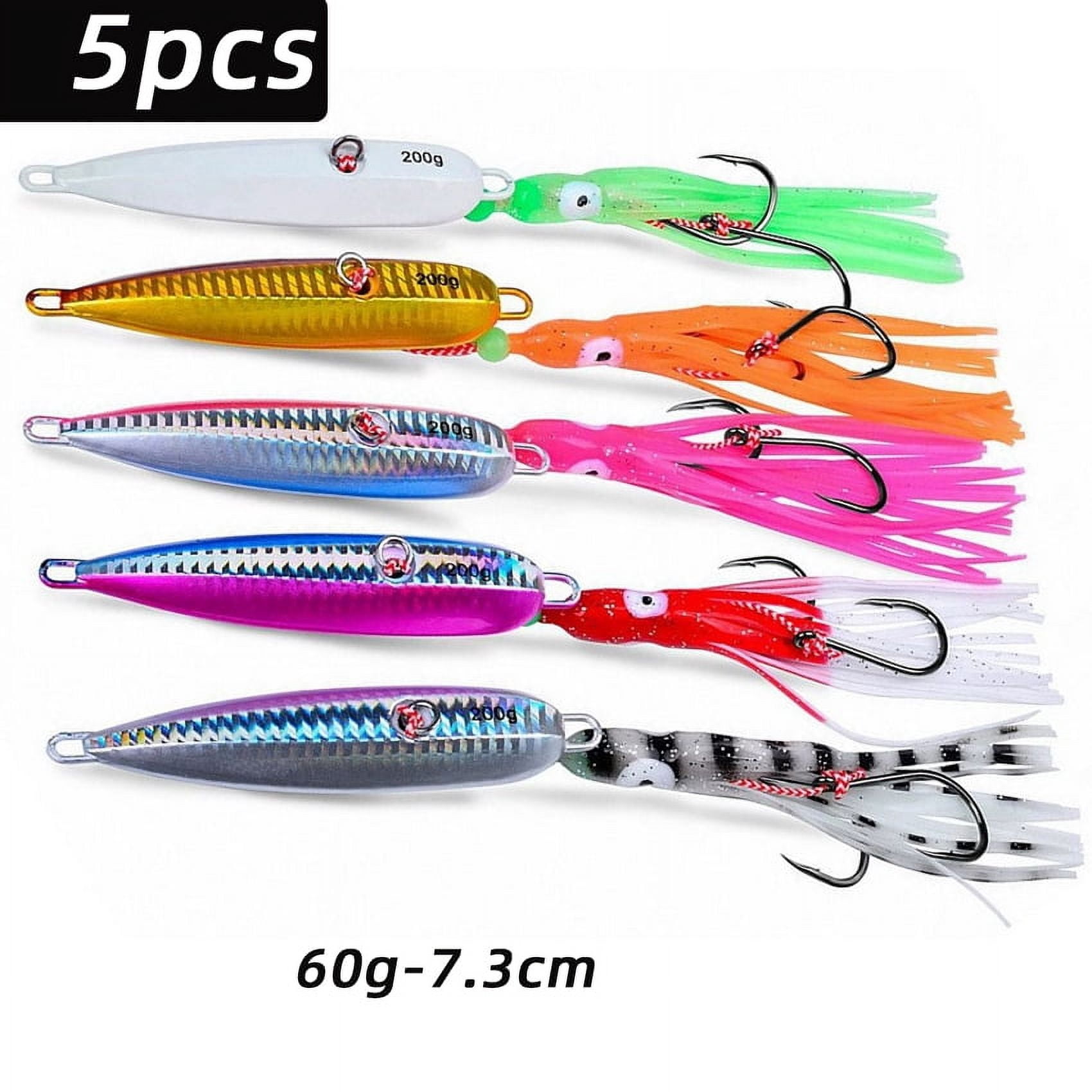 5pcs Saltwater Sea Fishing Lure Slow Metal Jig Luminous Squid Hook Sinking Saltwater Spinning Fishing For Marlin Snapper Grouper