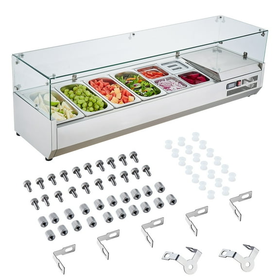 KFFKFF Countertop Refrigerated Salad Pizza Prep Station 150 W Glass Guard ETL