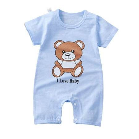

XINYTEC Infant Baby Boys Girls Summer Short Sleeve Rompers Cartoon Animal Print Pajama Outfits Toddlers Buttons Jumpsuit Cotton for Onesies 0-24M