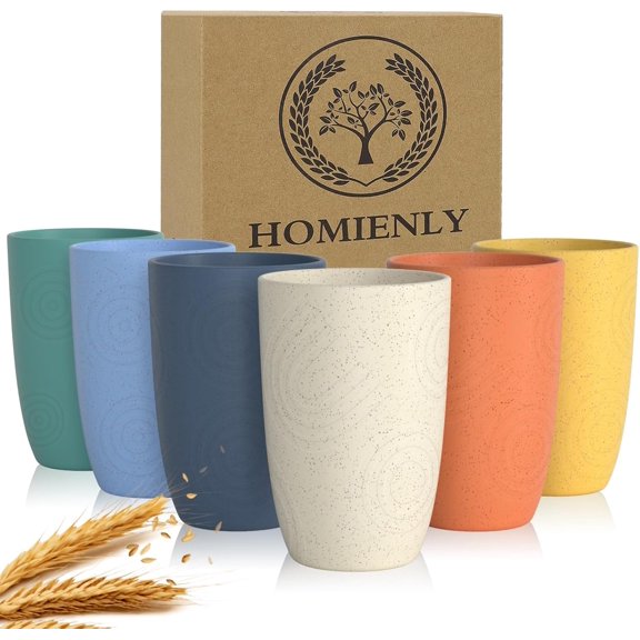 Plastic Cups Alternatives Unbreakable Drinking Glasses Wheat Straw Cup Sets for Kitchen Camping Party RV Stackable Water Tumblers Dishwasher Freezer & Microwave Safe 6 PCS (12OZ, Multi)