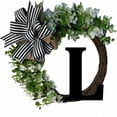 thumbnail image 1 of HAOAN Monogram Initial Letter Wreaths for Front Door with Striped Linen Bow & Grapevine Base Farmhouse Rustic Door Decor Spring Summer Green Wreath for Indoor Outdoor Home Xmas Decor, 1 of 6